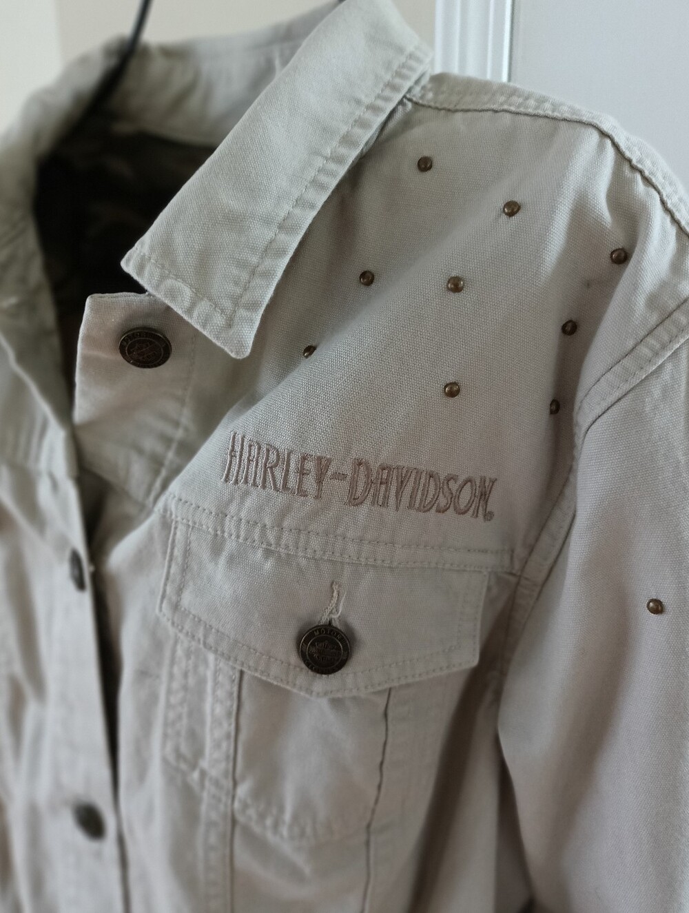 Harley-Davidson Women's Light Beige Studded Denim Jacket - Picture 8 of 16